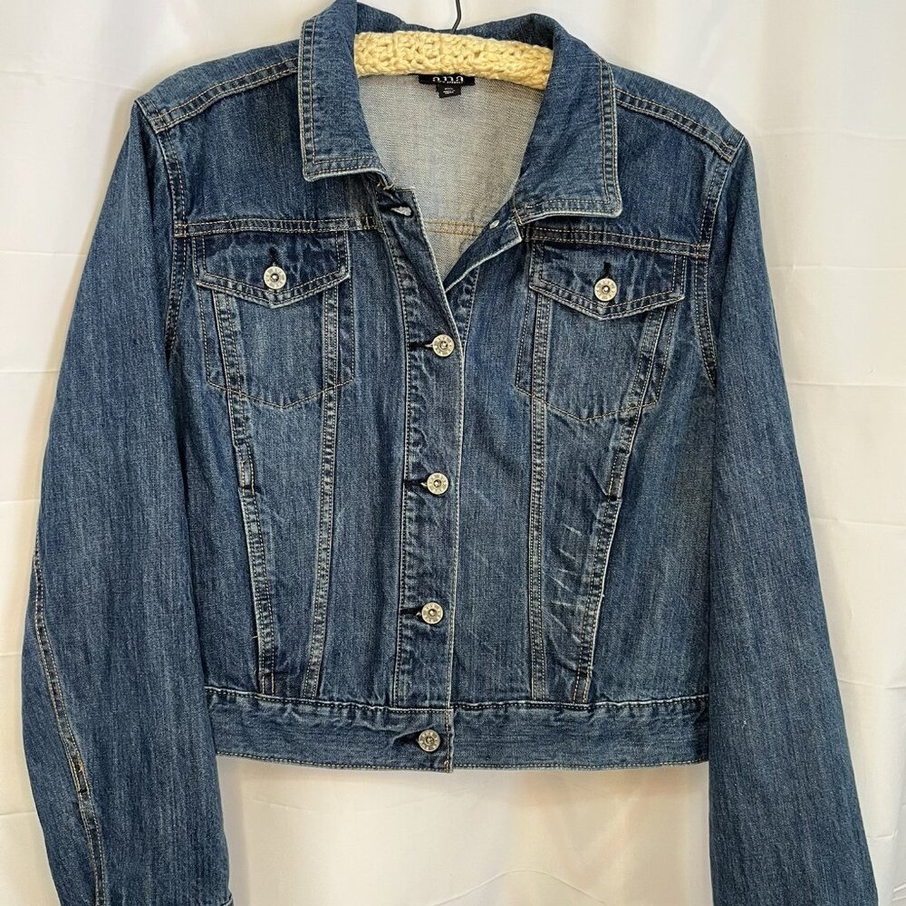 Ana A New Approach Jean Jacket XXL Blue Button Front Flap Pockets Cropped